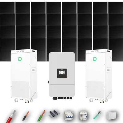 Kit Solar Trifásico Full Black Autoconsumo Deye 12kW 29xPanel Solar Hyundai 500Wp FB 2 x Batería Dyness 16kWh 32 Paneles - CuencaSolar