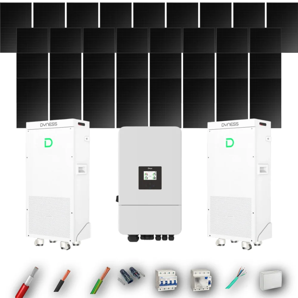 Kit Solar Trifásico Full Black Autoconsumo Deye 12kW 29xPanel Solar Hyundai 500Wp FB 2 x Batería Dyness 16kWh 33 Paneles - CuencaSolar
