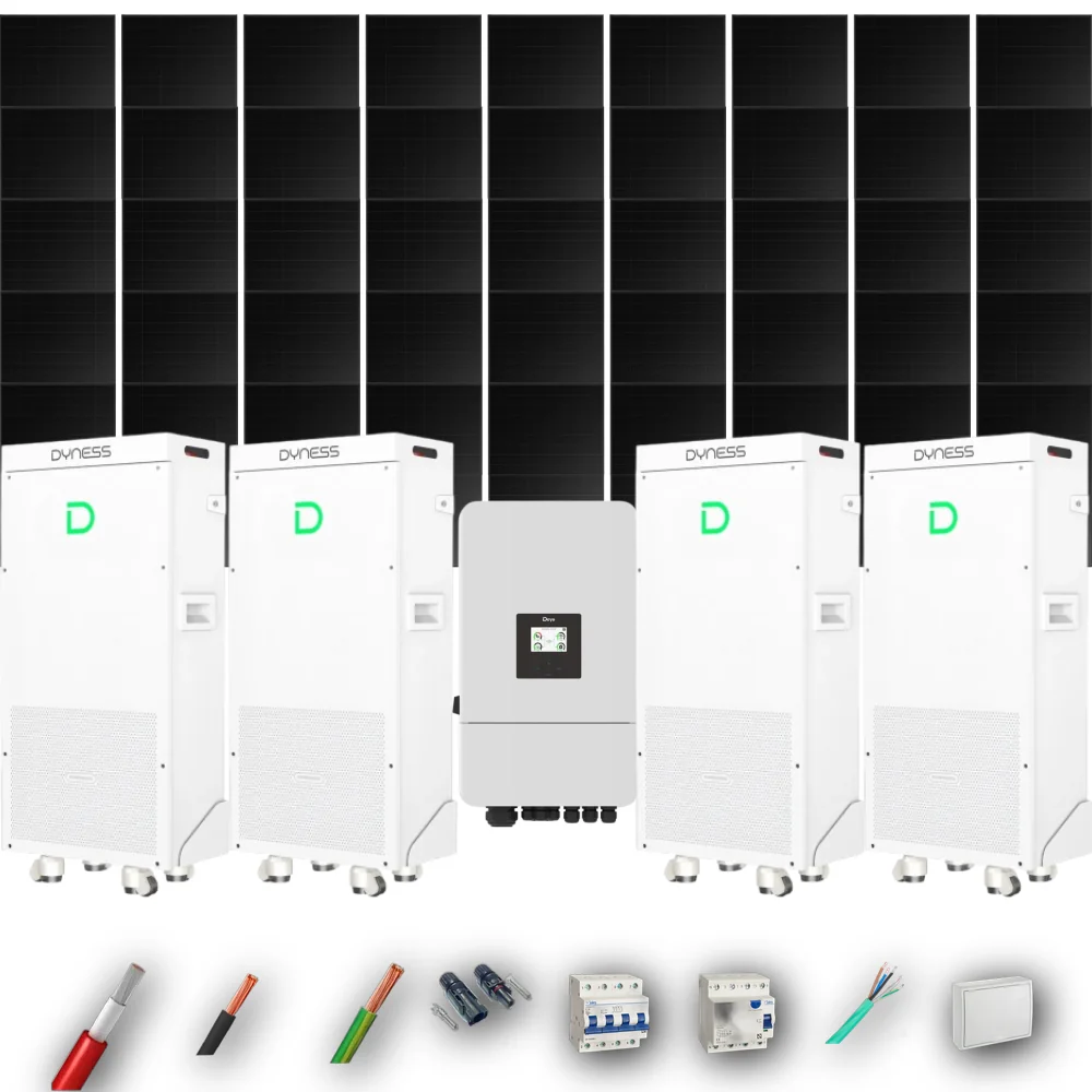 Kit Solar Trifásico Full Black Autoconsumo Deye 20kW 43xPanel Solar Hyundai 500Wp 4 x Batería Dyness 16kWh 45 Paneles - CuencaSolar
