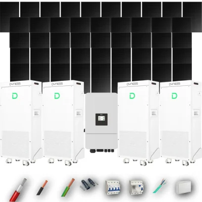 Kit Solar Trifásico Full Black Autoconsumo Deye 20kW 43xPanel Solar Hyundai 500Wp 4 x Batería Dyness 16kWh 46 Paneles - CuencaSolar