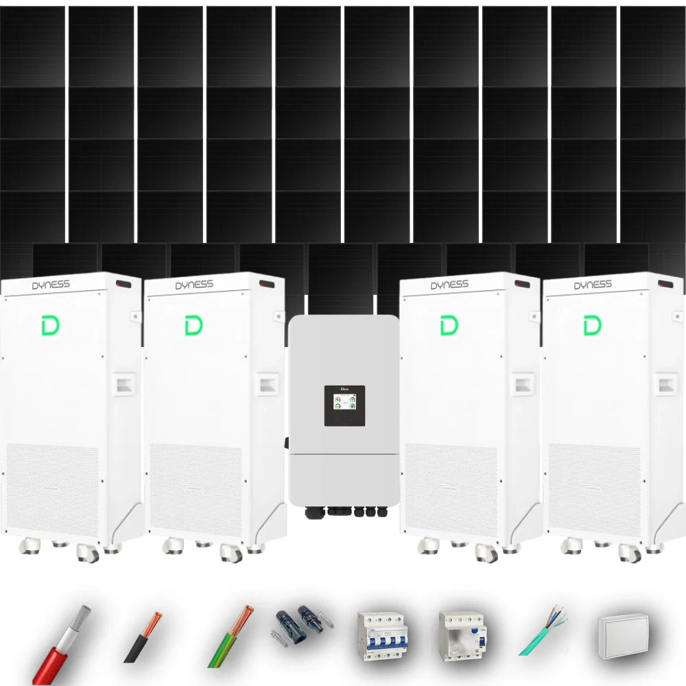 Kit Solar Trifásico Full Black Autoconsumo Deye 20kW 43xPanel Solar Hyundai 500Wp 4 x Batería Dyness 16kWh 49 Paneles - CuencaSolar