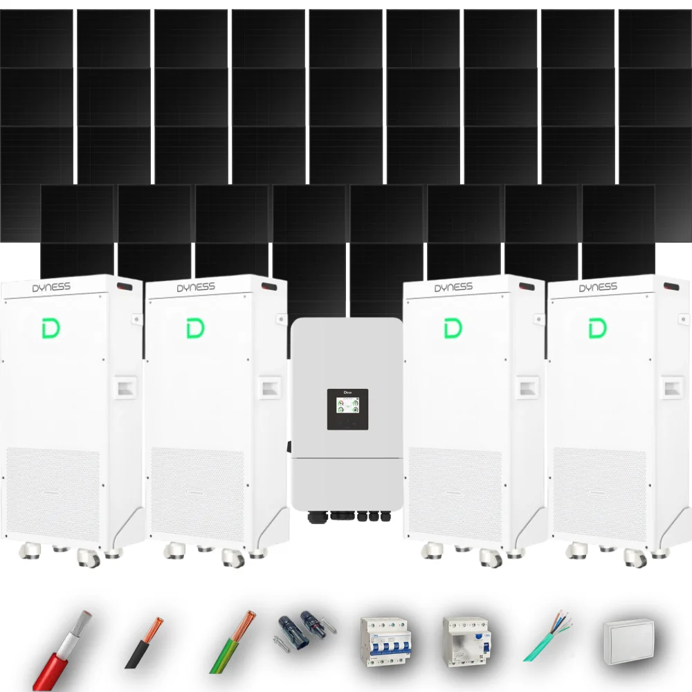 Kit Solar Trifásico Full Black Autoconsumo Deye 20kW 43xPanel Solar Hyundai 500Wp 4 x Batería Dyness 16kWh 43 Paneles - CuencaSolar