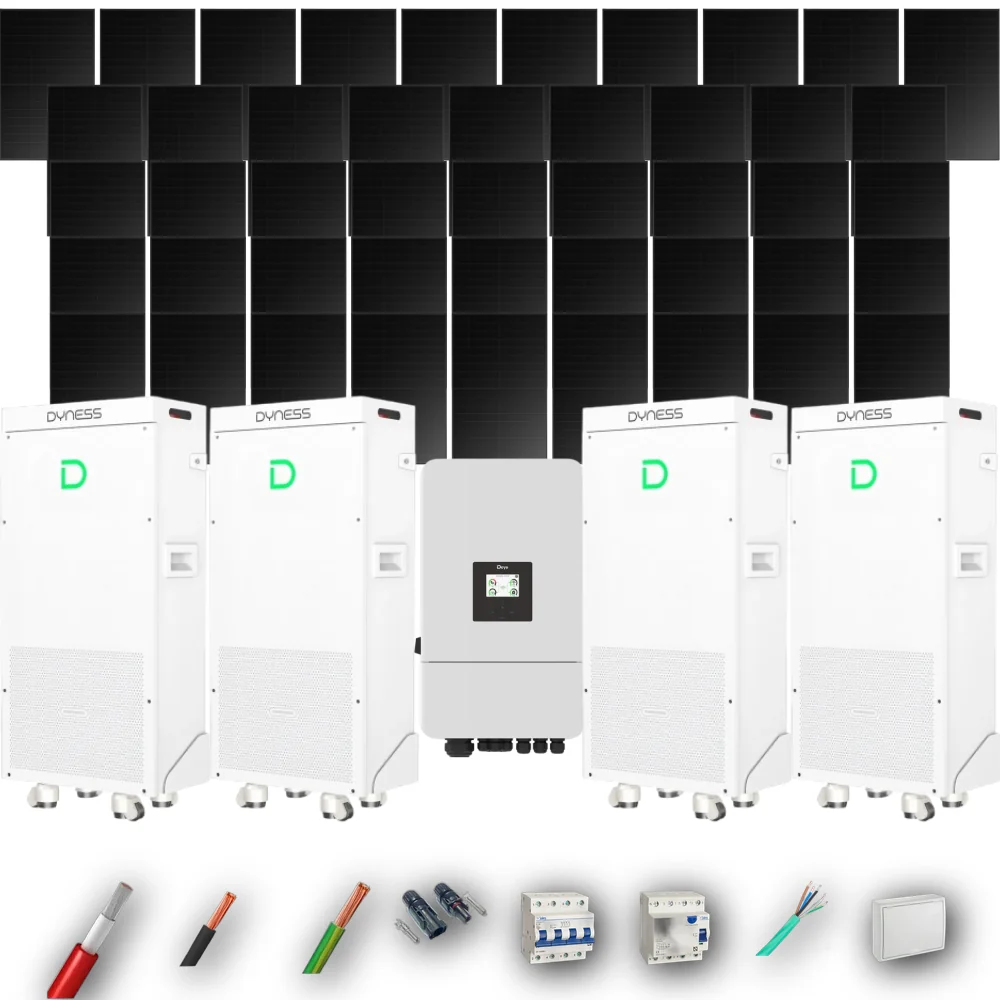 Kit Solar Trifásico Full Black Autoconsumo Deye 20kW 43xPanel Solar Longi 475Wp 4 x Batería Dyness 16kWh 46 Paneles - CuencaSolar