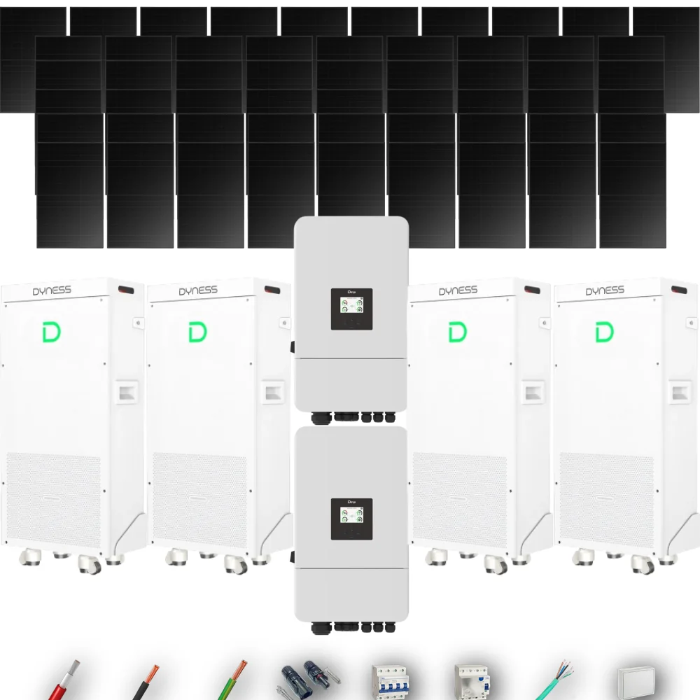Kit Solar Trifásico Full Black Autoconsumo Deye 24kW 51xPanel Solar Hyundai 500Wp 4 x Batería Dyness 16kWh 55 Paneles - CuencaSolar