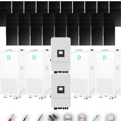 Kit Solar Trifásico Full Black Autoconsumo Deye 24kW 51xPanel Solar Hyundai 500Wp 4 x Batería Dyness 16kWh 56 Paneles - CuencaSolar