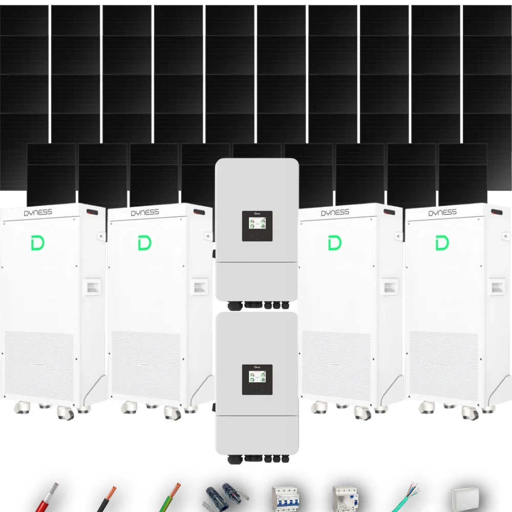 Kit Solar Trifásico Full Black Autoconsumo Deye 30kW 57xPanel Solar Hyundai 500Wp 4 x Batería Dyness 16kWh 58 Paneles - CuencaSolar