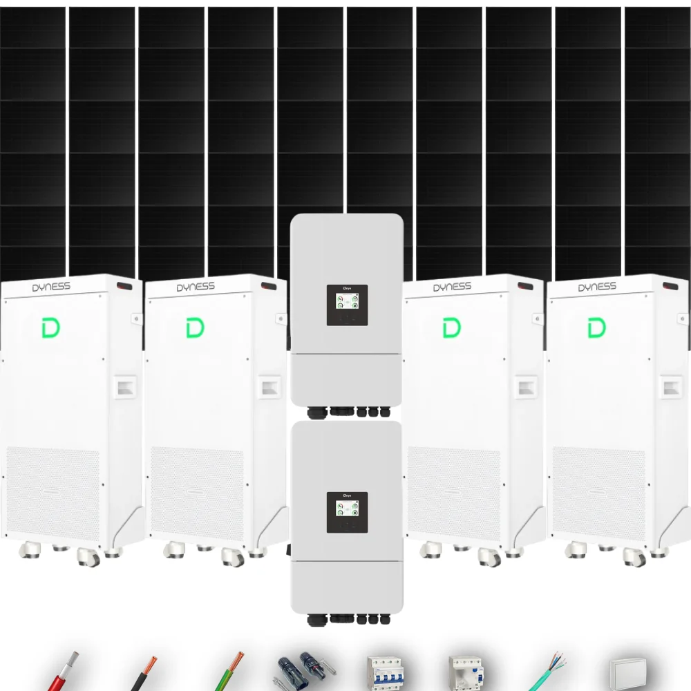 Kit Solar Trifásico Full Black Autoconsumo Deye 30kW 57xPanel Solar Hyundai 500Wp 4 x Batería Dyness 16kWh 60 Paneles - CuencaSolar