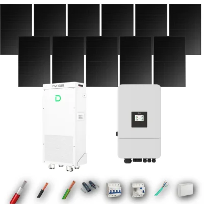 Kit Solar Trifásico Full Black Autoconsumo Deye 6kW 10xPanel Solar Hyundai 500Wp FB Batería Dyness 16kWh 11 Paneles - CuencaSolar