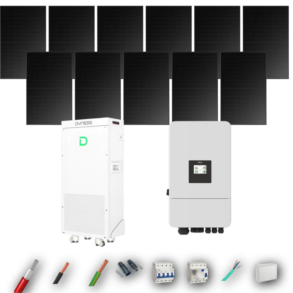 Kit Solar Trifásico Full Black Autoconsumo Deye 6kW 10xPanel Solar Hyundai 500Wp FB Batería Dyness 16kWh 11 Paneles - CuencaSolar