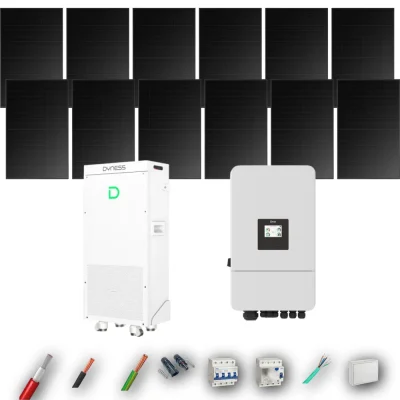 Kit Solar Trifásico Full Black Autoconsumo Deye 6kW 10xPanel Solar Hyundai 500Wp FB Batería Dyness 16kWh 12 Paneles - CuencaSolar