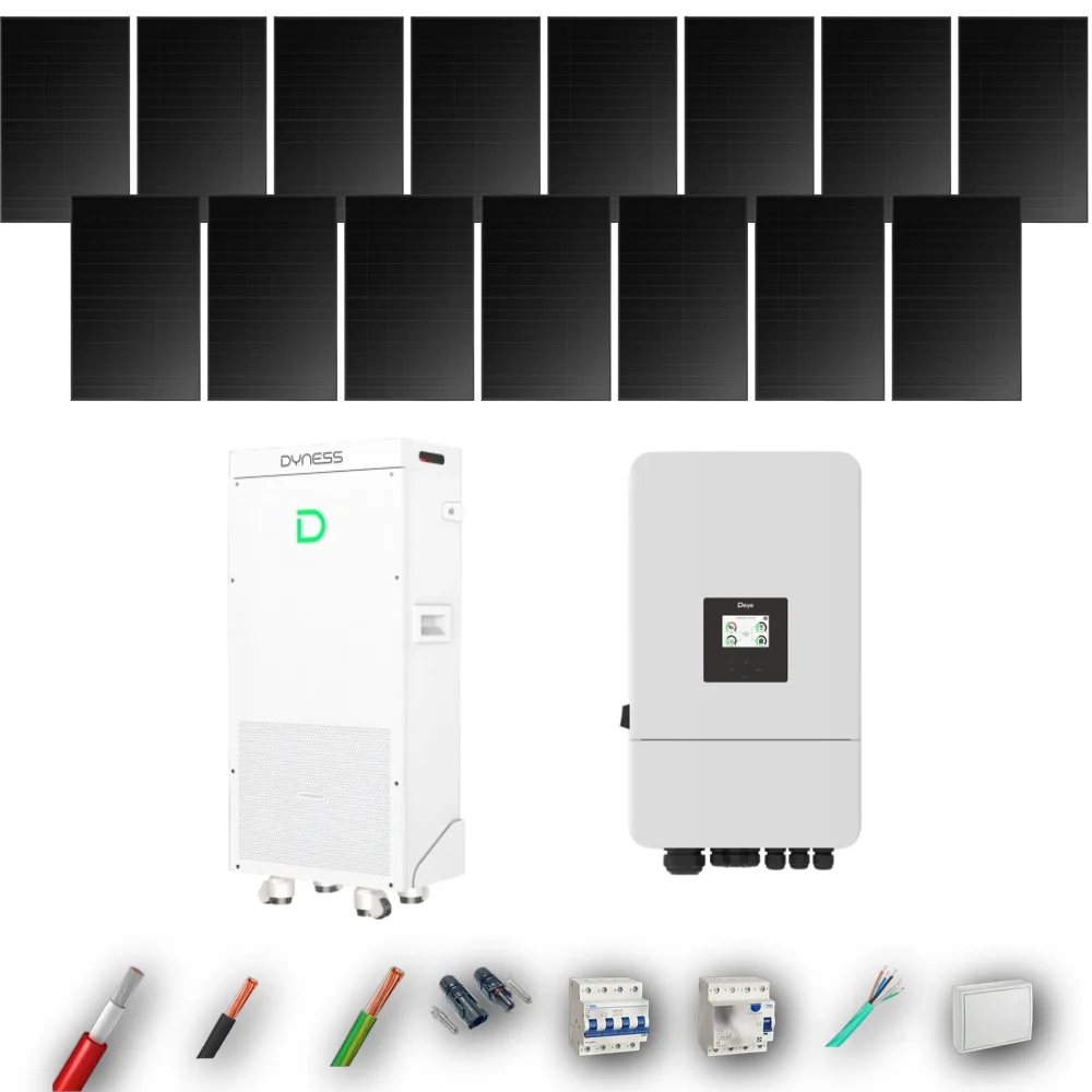 Kit Solar Trifásico Full Black Autoconsumo Deye 6kW 10xPanel Solar Hyundai 500Wp FB Batería Dyness 16kWh 15 Paneles - CuencaSolar