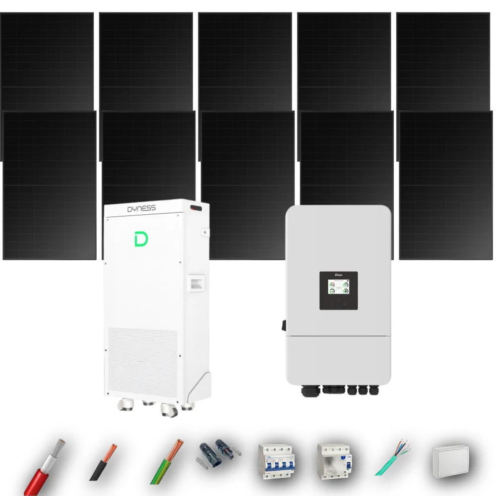 Kit Solar Trifásico Full Black Autoconsumo Deye 6kW 10xPanel Solar Longi 475Wp FB Batería Dyness 16kWh 10 Paneles - CuencaSolar