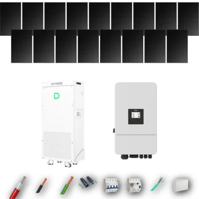 Kit Solar Trifásico Full Black Autoconsumo Deye 8kW 16xPanel Solar Hyundai 500Wp FB Batería Dyness 16kWh 17 Paneles - CuencaSolar