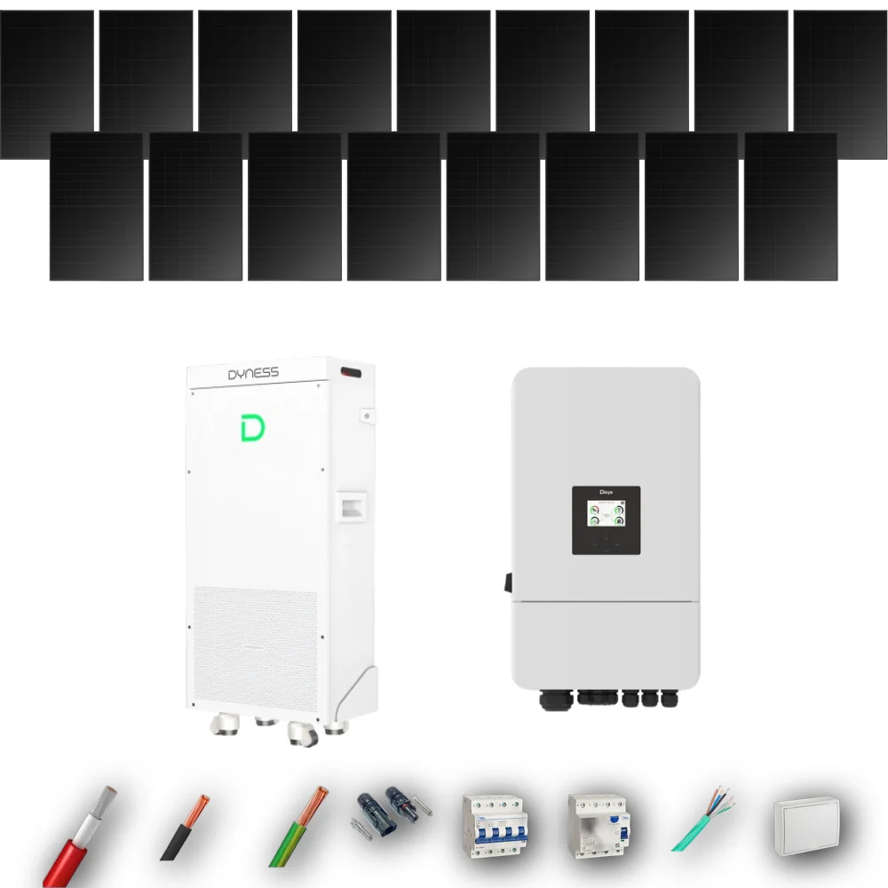 Kit Solar Trifásico Full Black Autoconsumo Deye 8kW 16xPanel Solar Hyundai 500Wp FB Batería Dyness 16kWh 17 Paneles - CuencaSolar