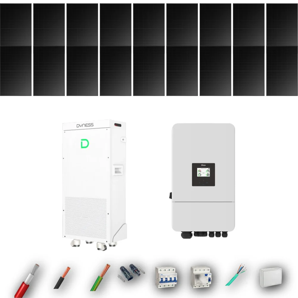 Kit Solar Trifásico Full Black Autoconsumo Deye 8kW 16xPanel Solar Hyundai 500Wp FB Batería Dyness 16kWh 18 Paneles - CuencaSolar