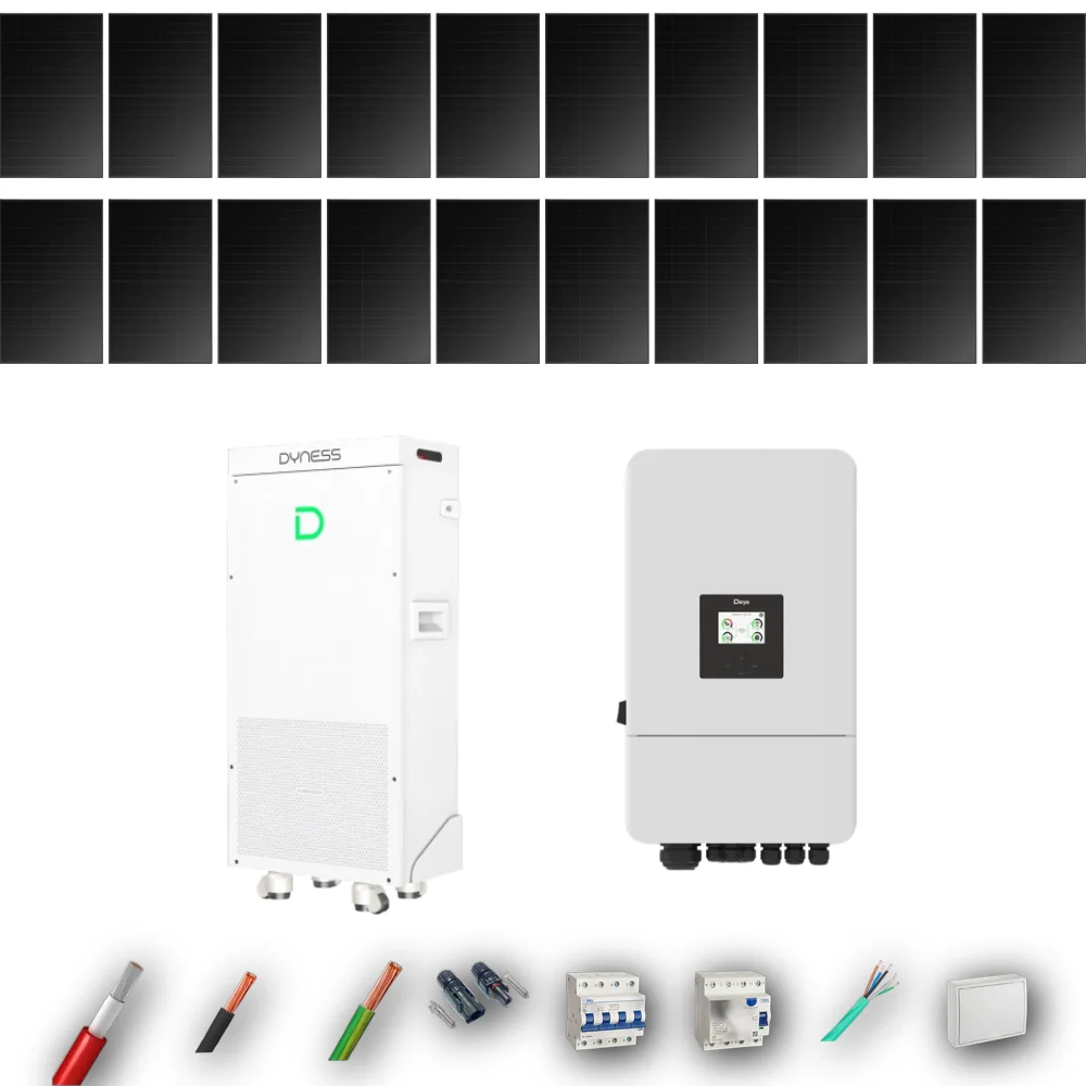 Kit Solar Trifásico Full Black Autoconsumo Deye 8kW 16xPanel Solar Hyundai 500Wp FB Batería Dyness 16kWh 20 Paneles - CuencaSolar