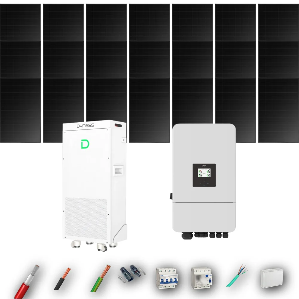 Kit Solar Trifásico Full Black Autoconsumo Deye 8kW 16xPanel Solar Hyundai 500Wp FB Batería Dyness 16kWh 21 Paneles - CuencaSolar