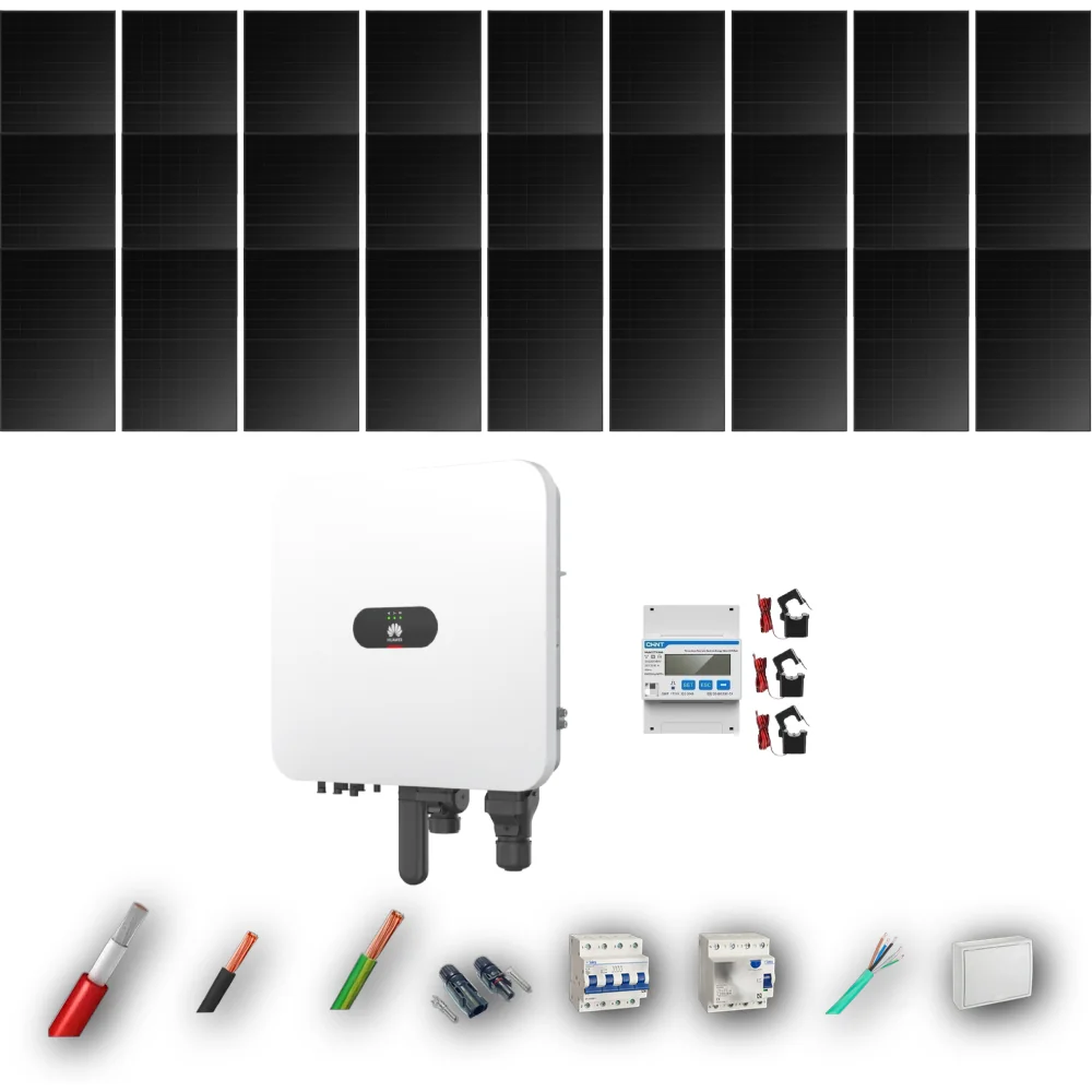 Kit Solar Trifásico Full Black Autoconsumo Huawei 10kW 26xPanel Solar Longi 475Wp 27 Paneles - CuencaSolar