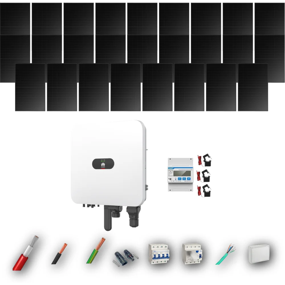 Kit Solar Trifásico Full Black Autoconsumo Huawei 10kW 26xPanel Solar Longi 475Wp 26 Paneles - CuencaSolar