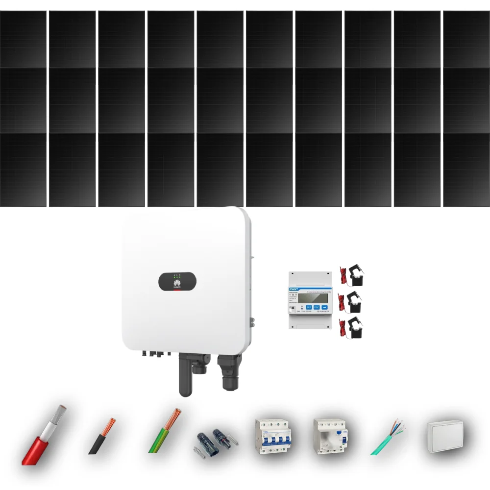 Kit Solar Trifásico Full Black Autoconsumo Huawei 12kW 29xPanel Solar Hanersun 510Wp 30 Paneles - CuencaSolar