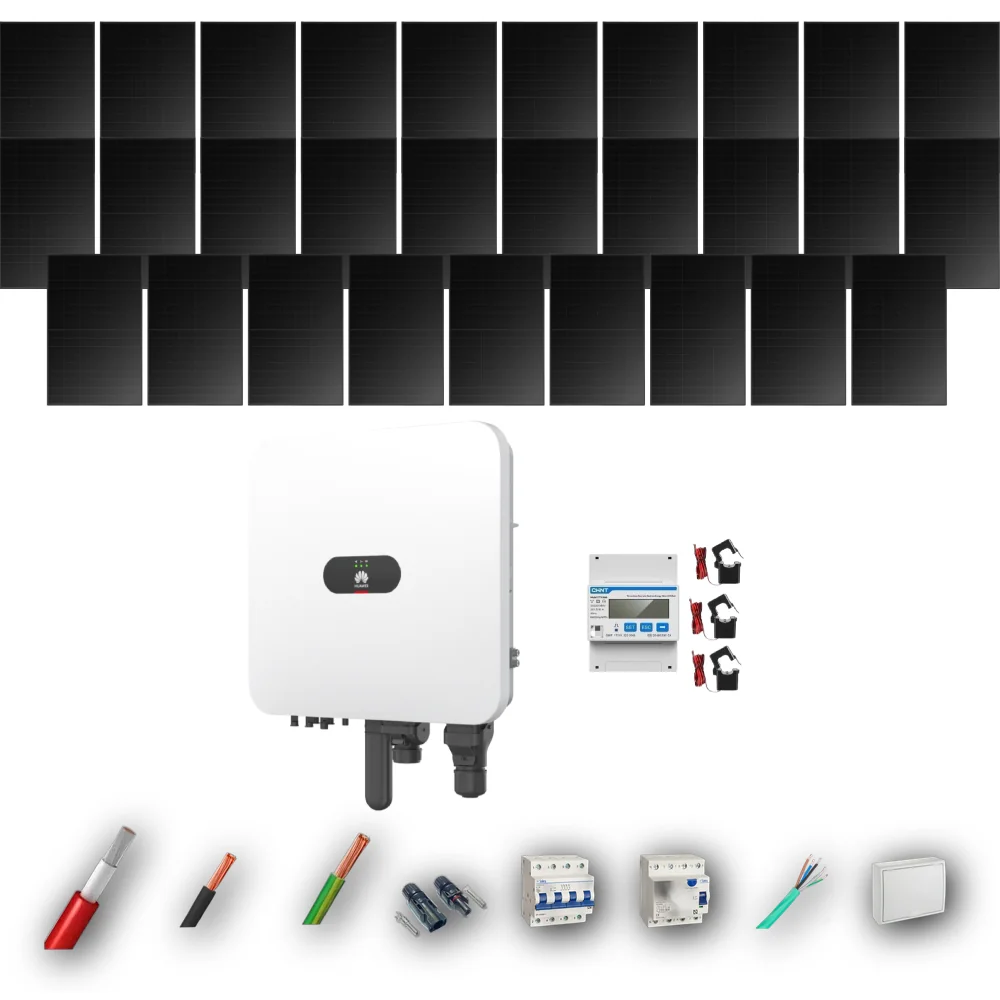 Kit Solar Trifásico Full Black Autoconsumo Huawei 12kW 29xPanel Solar Hyundai 500Wp 29 Paneles - CuencaSolar