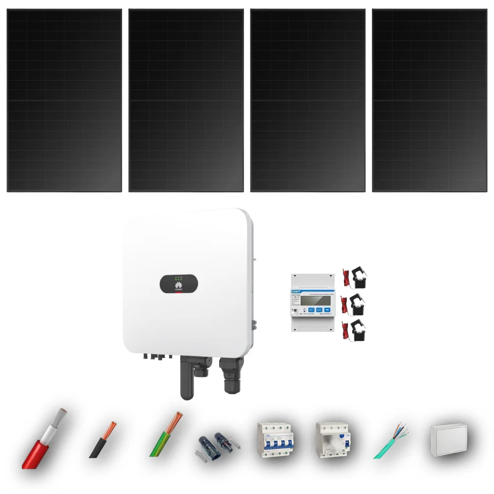 Kit Solar Trifásico Full Black Autoconsumo Huawei 5kW 4xPanel Solar Hanersun 510Wp 4 Paneles - CuencaSolar