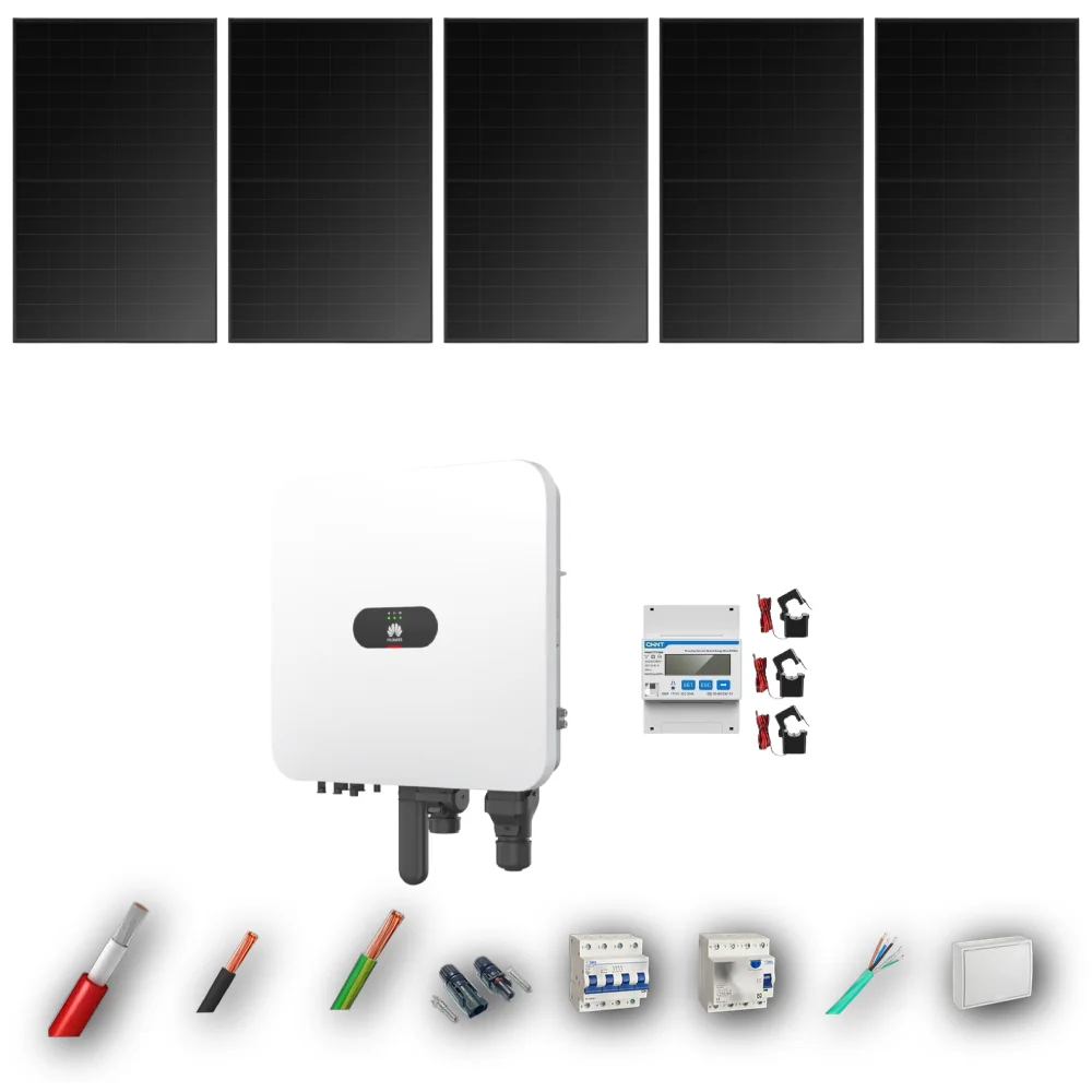 Kit Solar Trifásico Full Black Autoconsumo Huawei 5kW 4xPanel Solar Hanersun 510Wp 5 Paneles - CuencaSolar