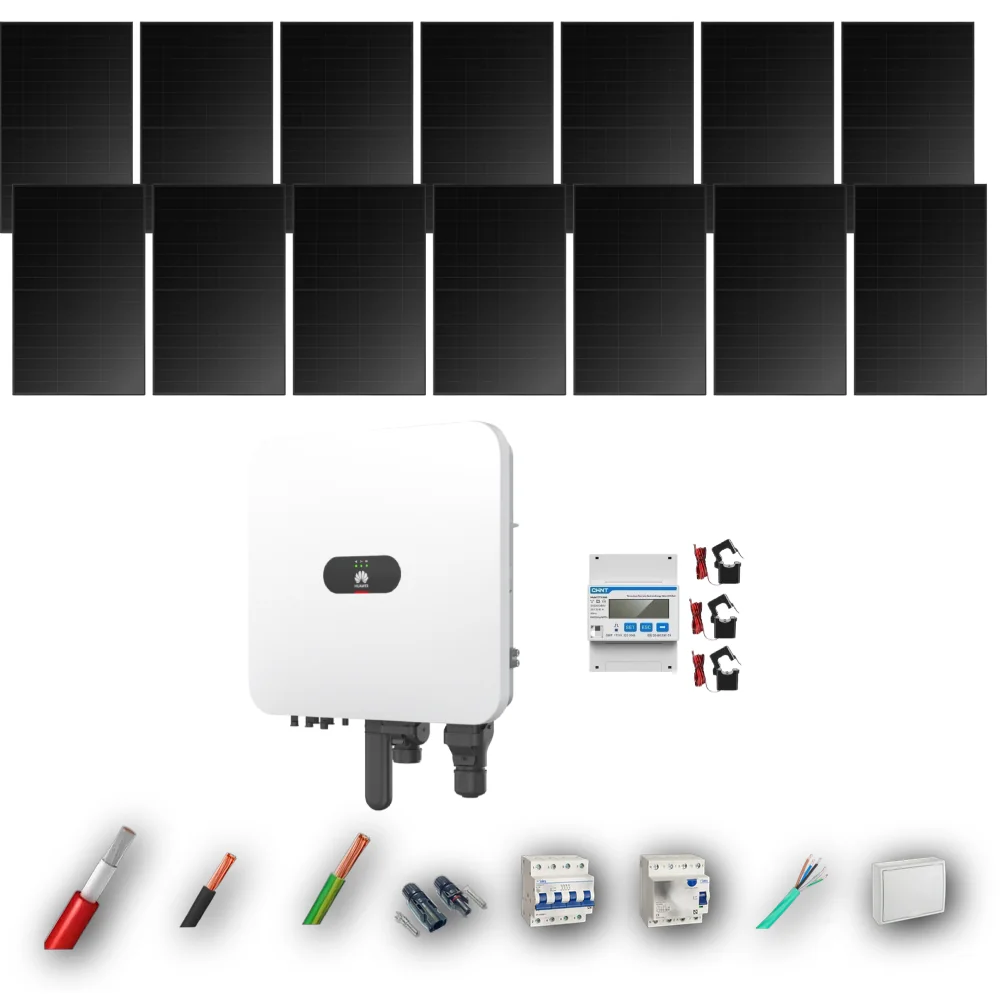 Kit Solar Trifásico Full Black Autoconsumo Huawei 5kW 4xPanel Solar Hyundai 500Wp 14 Paneles - CuencaSolar