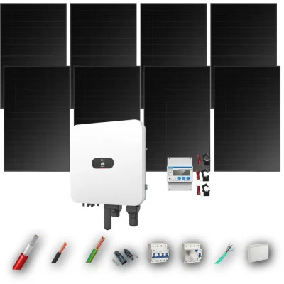 Kit Solar Trifásico Full Black Autoconsumo Huawei 5kW 4xPanel Solar Hyundai 500Wp 8 Paneles - CuencaSolar