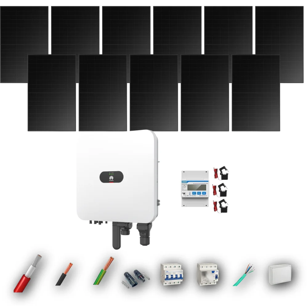 Kit Solar Trifásico Full Black Autoconsumo Huawei 5kW 4xPanel Solar Hyundai 500Wp 11 Paneles - CuencaSolar