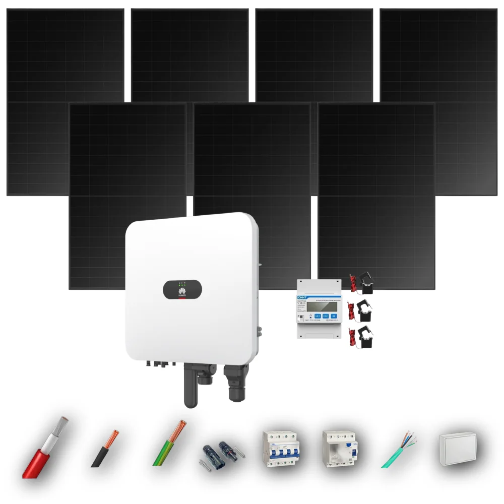 Kit Solar Trifásico Full Black Autoconsumo Huawei 5kW 4xPanel Solar Longi 475Wp 7 Paneles - CuencaSolar
