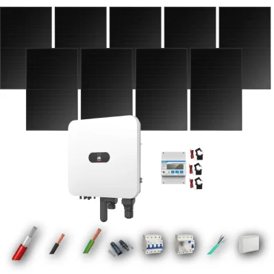 Kit Solar Trifásico Full Black Autoconsumo Huawei 5kW 4xPanel Solar Longi 475Wp 9 Paneles - CuencaSolar