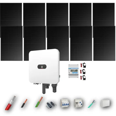 Kit Solar Trifásico Full Black Autoconsumo Huawei 5kW 4xPanel Solar Longi 475Wp 10 Paneles - CuencaSolar