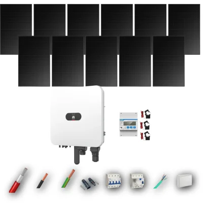 Kit Solar Trifásico Full Black Autoconsumo Huawei 5kW 4xPanel Solar Longi 475Wp 11 Paneles - CuencaSolar