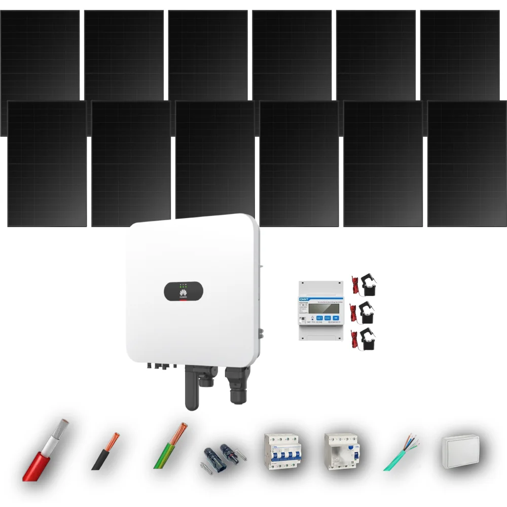 Kit Solar Trifásico Full Black Autoconsumo Huawei 5kW 4xPanel Solar Longi 475Wp 12 Paneles - CuencaSolar