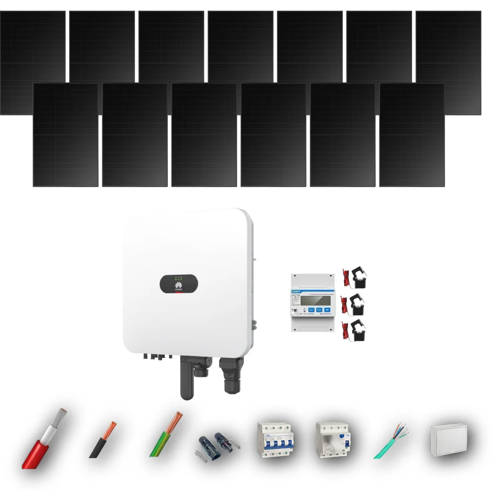 Kit Solar Trifásico Full Black Autoconsumo Huawei 5kW 4xPanel Solar Longi 475Wp 13 Paneles - CuencaSolar