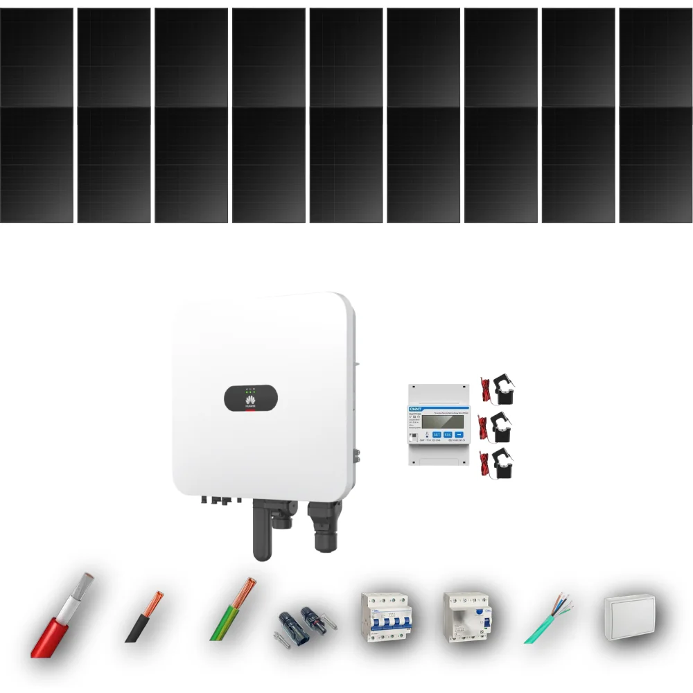 Kit Solar Trifásico Full Black Autoconsumo Huawei 6kW 16xPanel Solar Longi 475Wp 18 Paneles - CuencaSolar