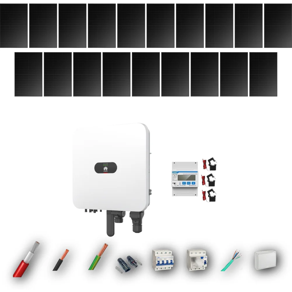 Kit Solar Trifásico Full Black Autoconsumo Huawei 6kW 16xPanel Solar Longi 475Wp 19 Paneles - CuencaSolar