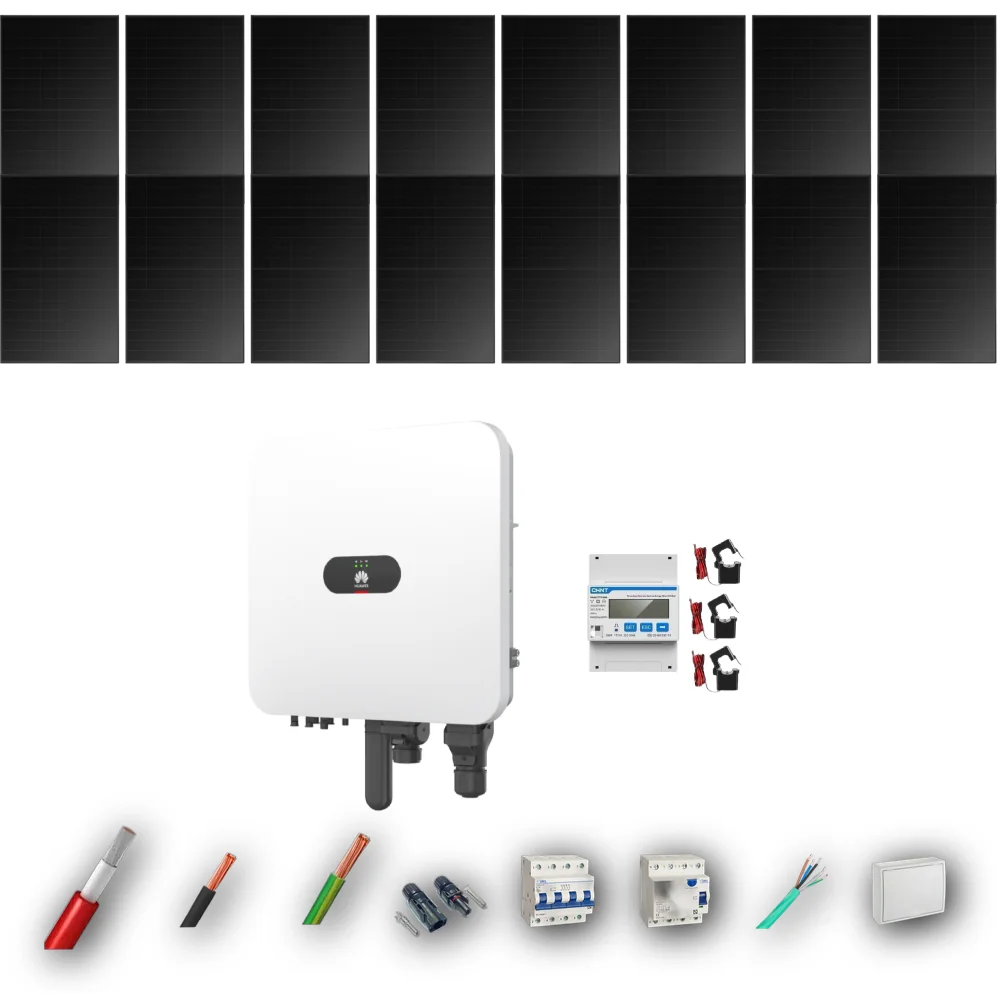 Kit Solar Trifásico Full Black Autoconsumo Huawei 6kW 16xPanel Solar Longi 475Wp 16 Paneles - CuencaSolar