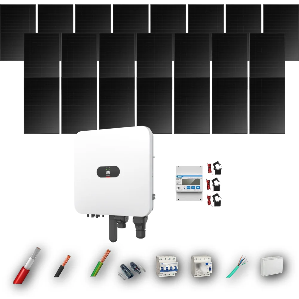 Kit Solar Trifásico Full Black Autoconsumo Huawei 8kW 20xPanel Solar Longi 475Wp 22 Paneles - CuencaSolar