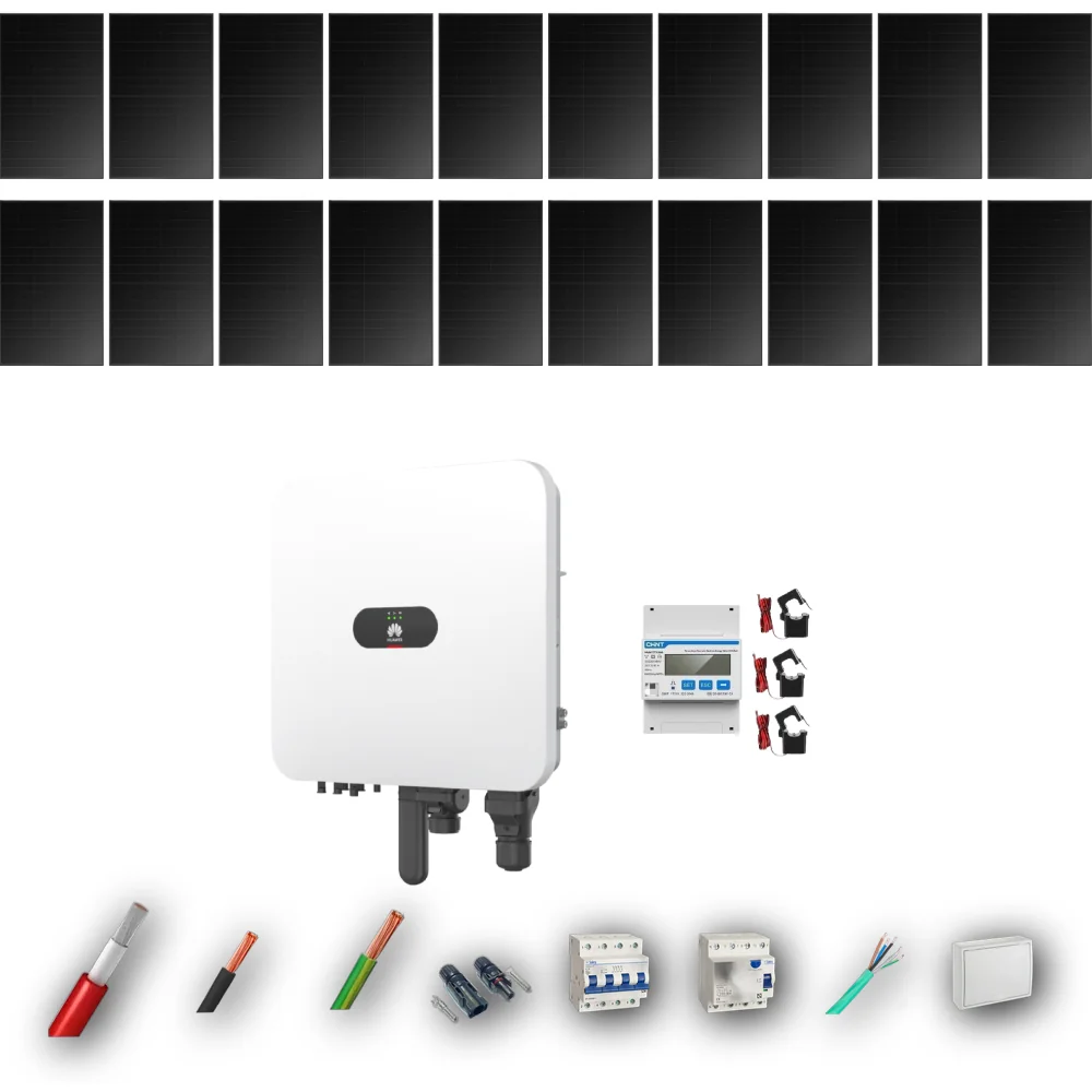 Kit Solar Trifásico Full Black Autoconsumo Huawei 8kW 20xPanel Solar Longi 475Wp 20 Paneles - CuencaSolar