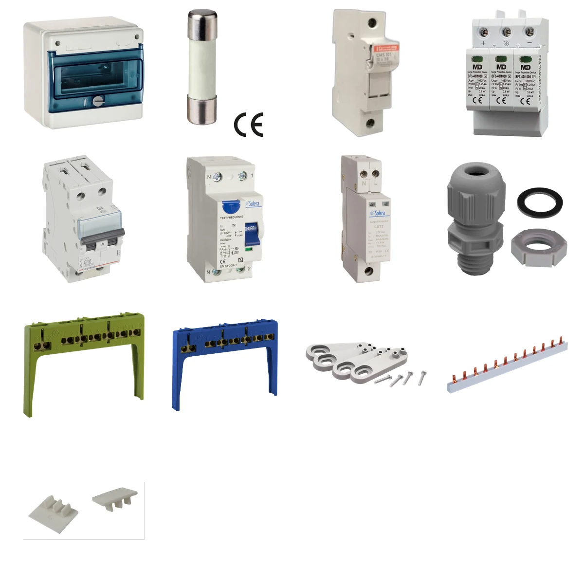 Componentes principales de Kit de 2 cuadros fotovoltaicos: DC 1 string 16A gPV y AC 16A monofásico – 1000V