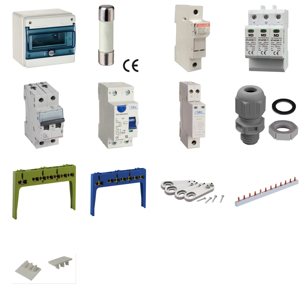 Componentes principales de Kit de 2 cuadros fotovoltaicos: DC 1 string 16A gPV y AC 32A monofásico – 1000V