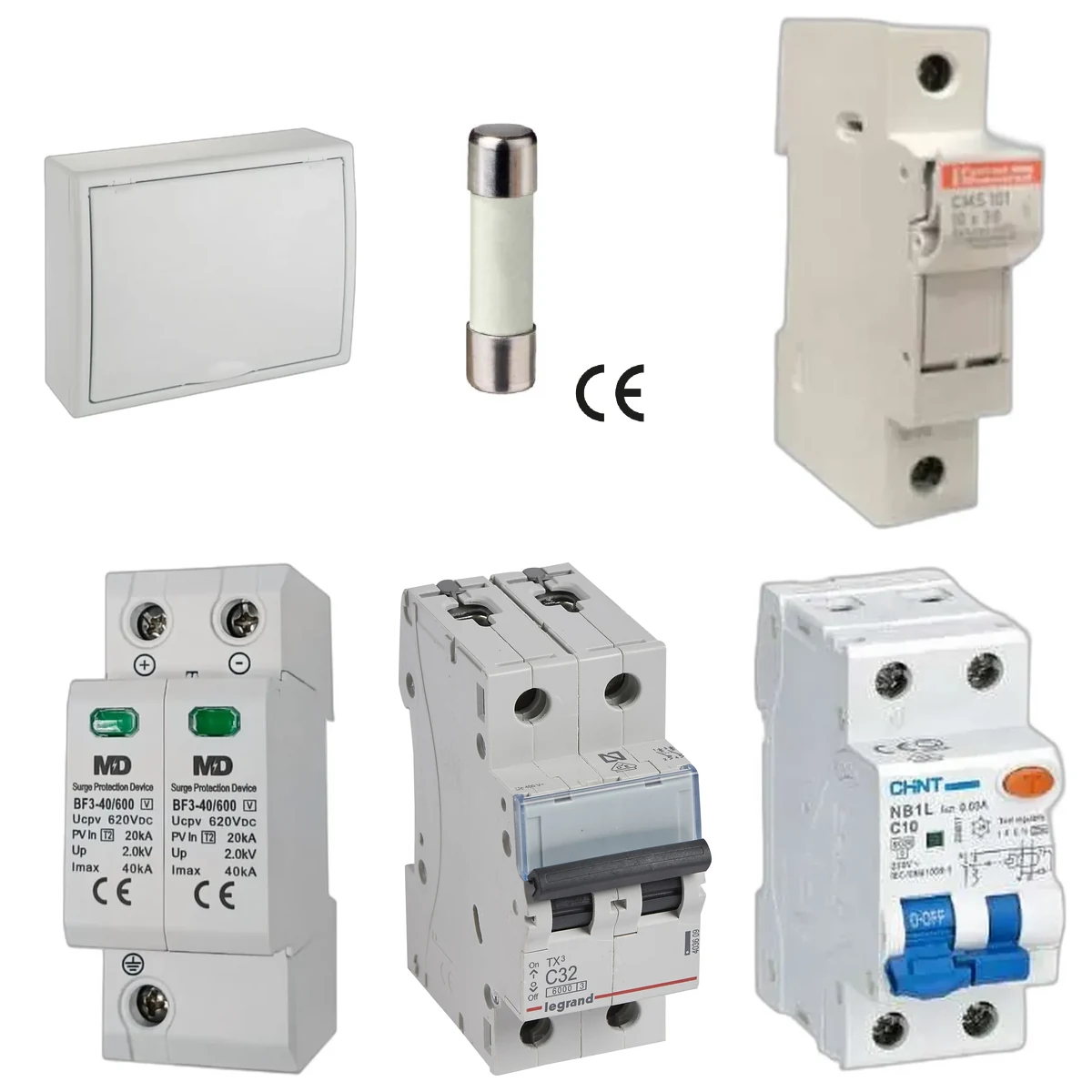 Envolvente y protecciones incluidas en Kit de cuadro fotovoltaico: DC 1 string 16A gPV y AC 32A monofásico – 600V