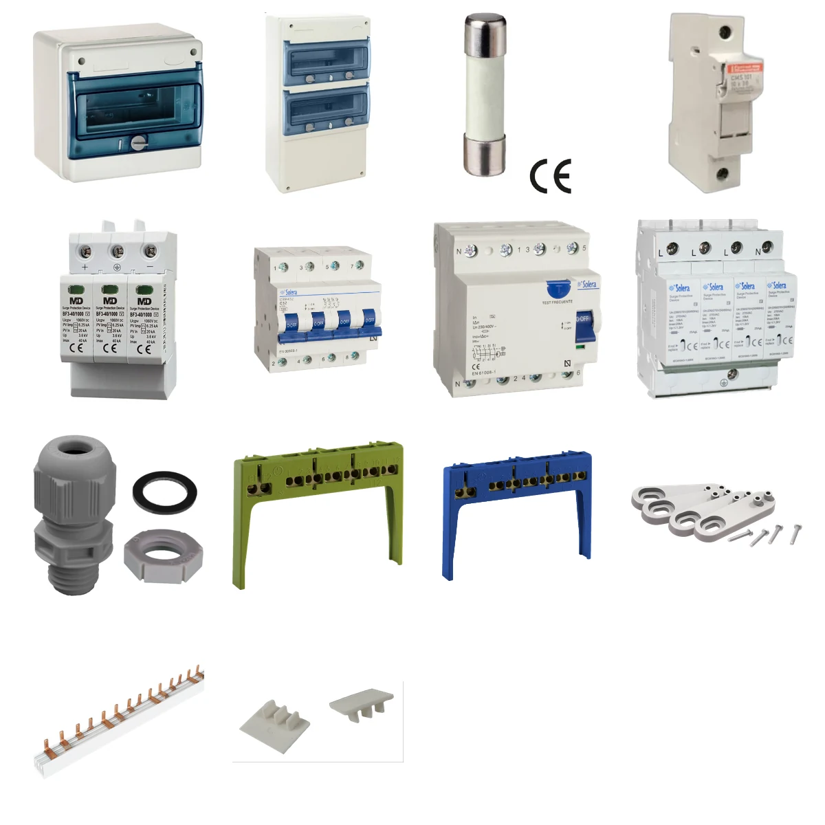 Componentes principales de Kit de 2 cuadros fotovoltaicos: DC 1 string 16A gPV y AC 32A trifásico – 1000V
