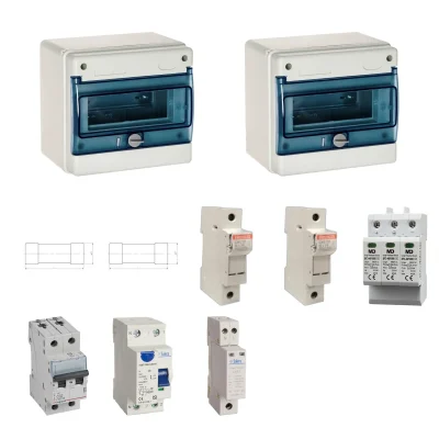 Kit de 2 cuadros fotovoltaicos: DC 1 string 20A gPV y AC 32A monofásico – 1000V: dos envolventes y protecciones principales