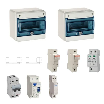 Kit de 2 cuadros fotovoltaicos: DC 1 string 20A gPV y AC 32A monofásico – 600V: dos envolventes y protecciones principales