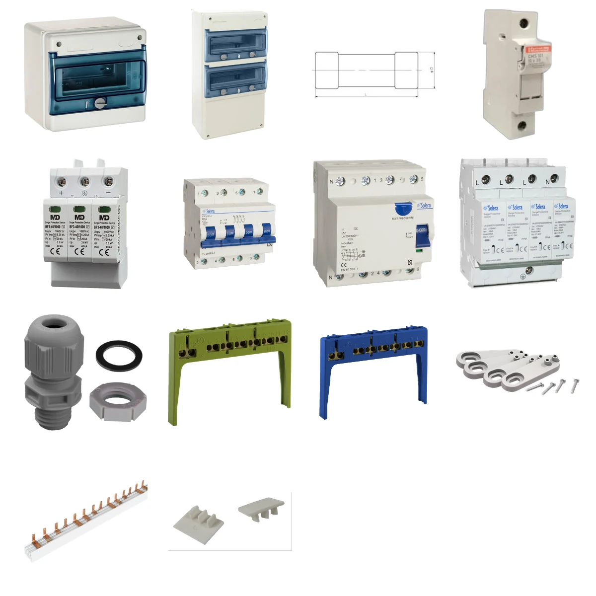 Componentes principales de Kit de 2 cuadros fotovoltaicos: DC 1 string 20A gPV y AC 32A trifásico – 1000V