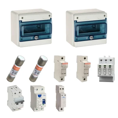 Kit de 2 cuadros fotovoltaicos: DC 1 string 30A gPV y AC 16A monofásico – 1000V: dos envolventes y protecciones principales