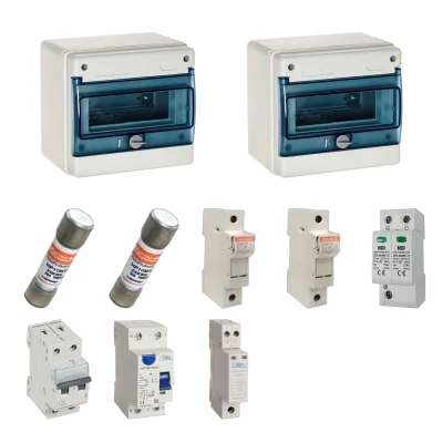 Kit de 2 cuadros fotovoltaicos: DC 1 string 30A gPV y AC 16A monofásico – 600V: dos envolventes y protecciones principales